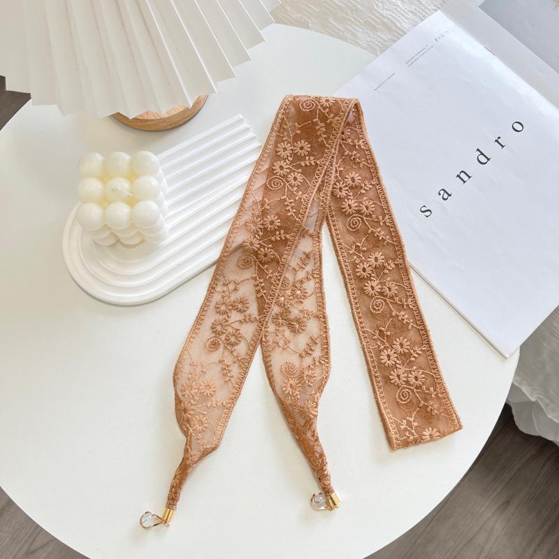 Women's Gentle Parent-Child Daisy Lace Pendant Hair Band Multi-Functional Scarf Silk Scarf Belt Long Thin Narrow Ribbon