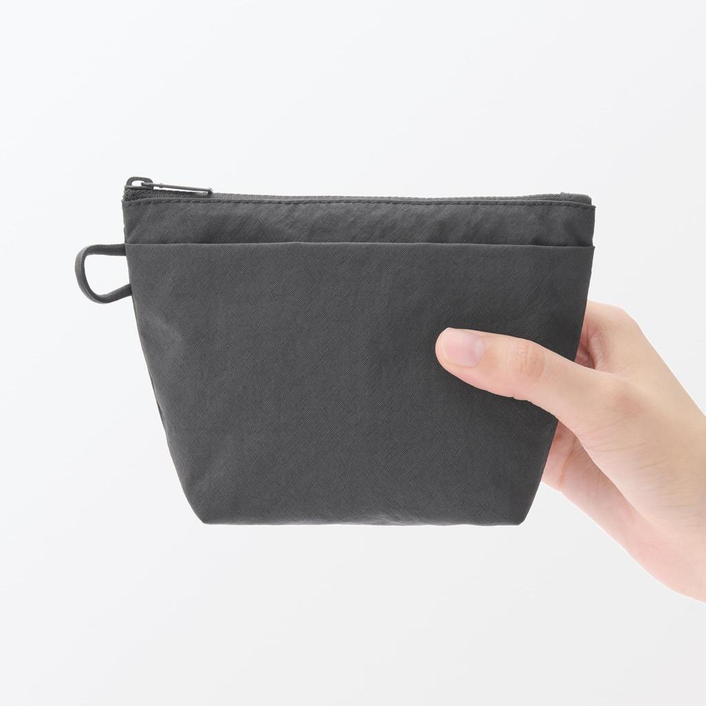 MUJI Wrinkle Nylon Gusset Pouch Dark Gray S 16.5×11×6 Cm