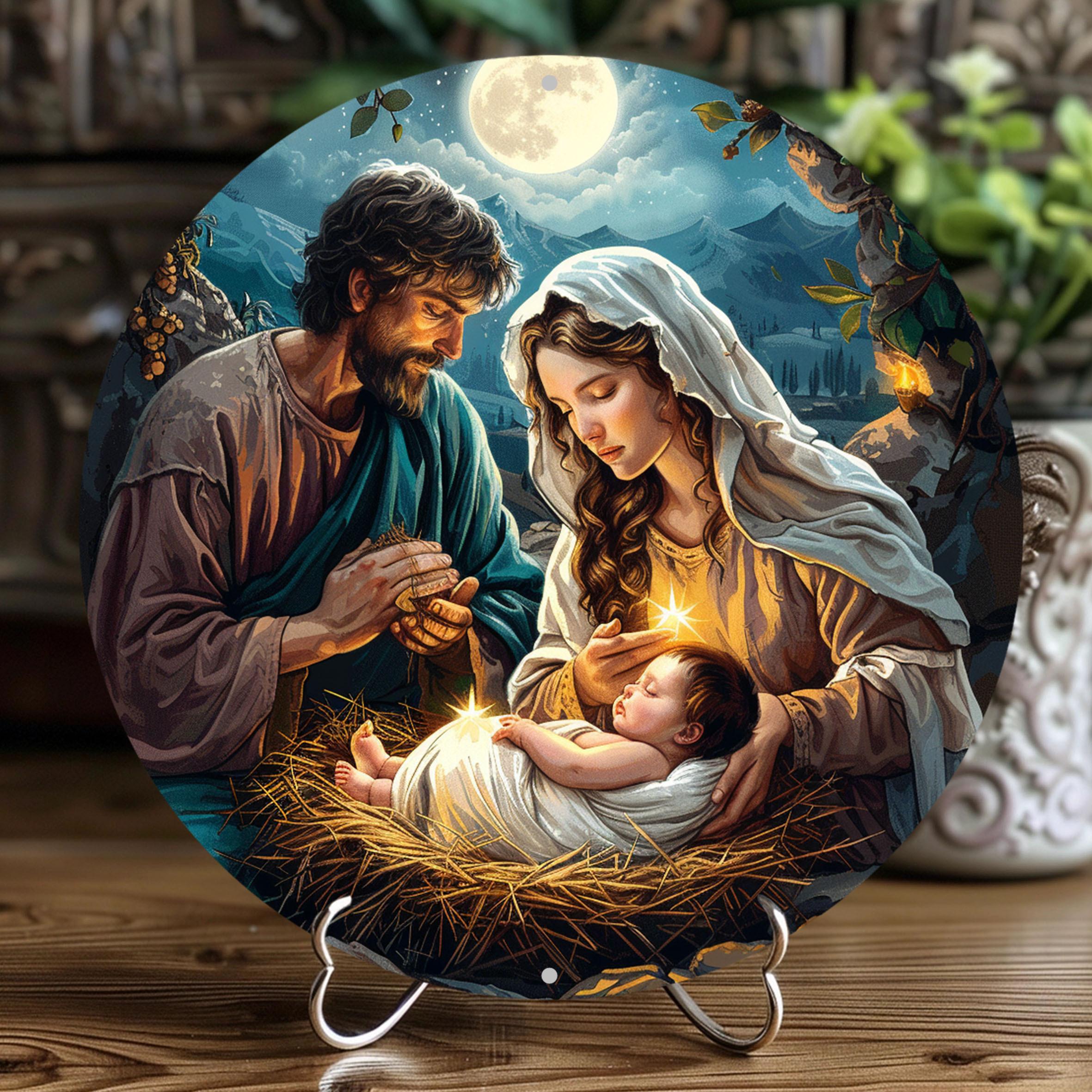 

5 шт. Премиум 8x8 дюймов HD деревянный круглый деревянный знак с изображением рождественского вертепа, 2D плоская печать на стене, простая установка для дома, квартиры, ресторана 5pcs