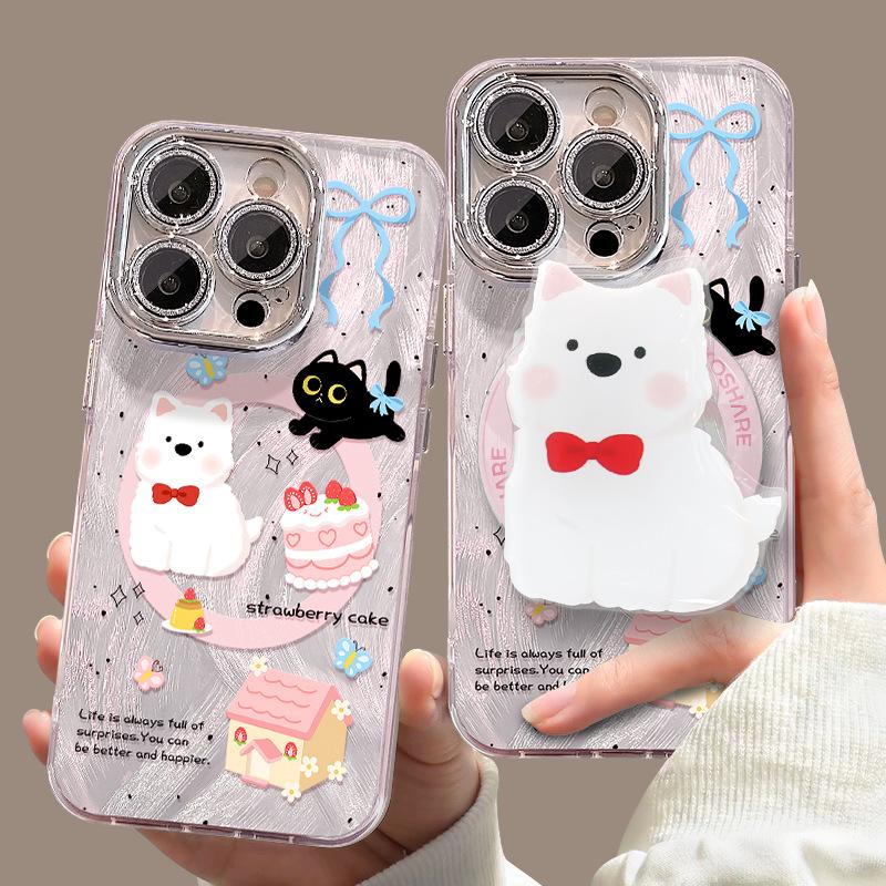 Cake puppy for apple 16 magnetic mobile phone case 13promax cute bracket 15 girls 14 lens film 12