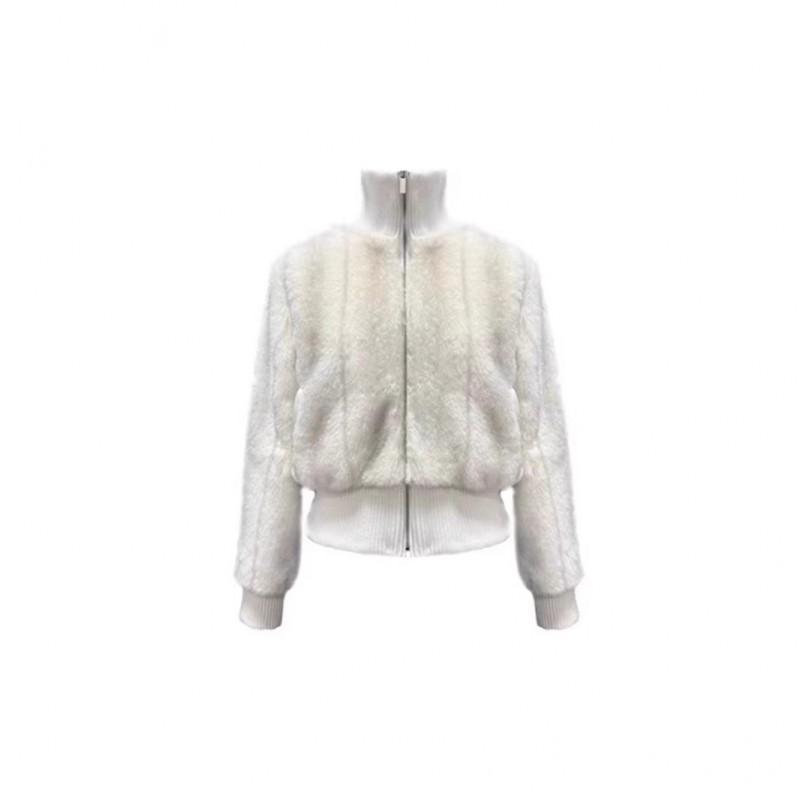 Womens Short Faux Fur Coat With Ribbed Turtleneck Street Style Winter Outerwear