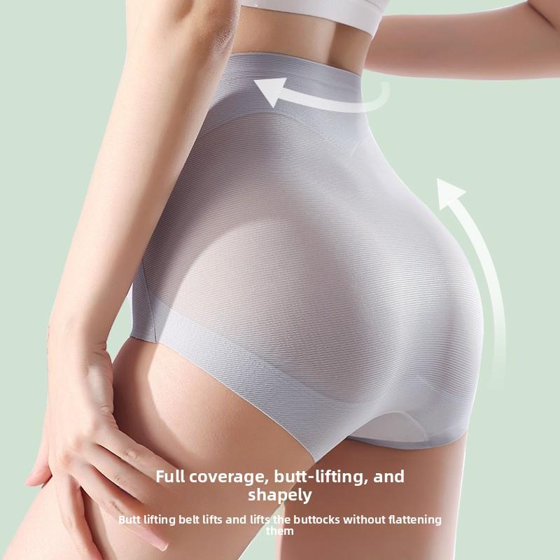 Plus Size Ladies Summer Thin Ice Silk Belly Lift Hip Breathable Antibacterial No Trace High Waist Briefs