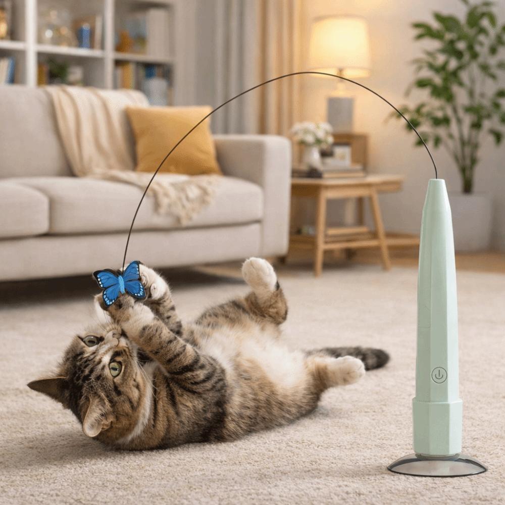 Suction Cup Base Automatic Cat Teaser USB Rechargeable Interactive Pet Toy  Kitten Play