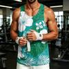 Men's Casual Hawaiian Print Outdoor Sports Tank Top Sleeveless Round Neck Summer Beachwear Lightweight Breathable Fabric