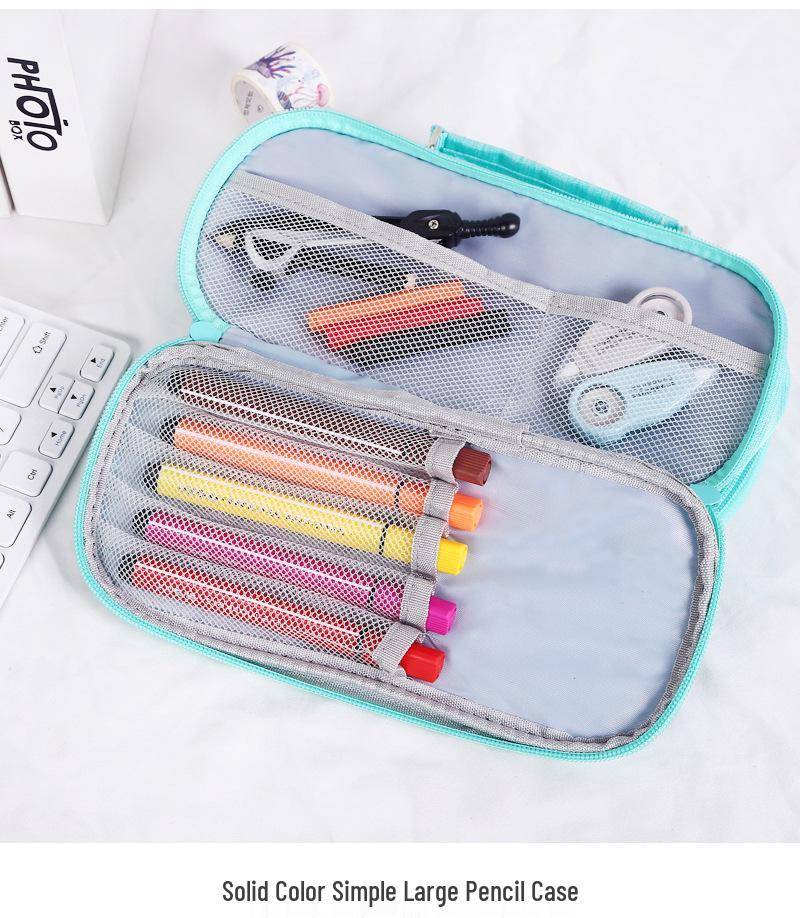 Large Capacity Double Zipper Canvas Pencil Case - Simple, Portable, Double Layer for Junior High Students