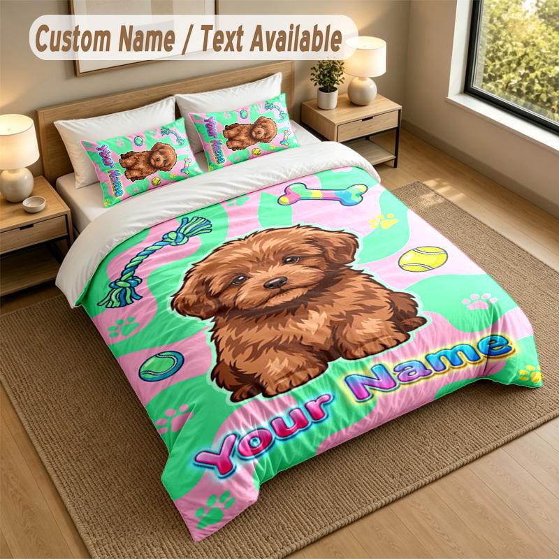 Dog Theme Personalized 3Pcs Bedding Set Custom Text & Name 1 Sheet 2 Pillowcases Household Bedding 1pc
