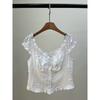 American Original Single Age-Reducing Sweet Fresh Ballet Style Sweet and Spicy Embroidered Wavy Edge Shirt Pure Cotton Top