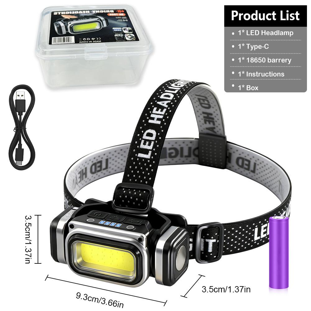 

Head LED Front Flashlight Gesture Sensor Headlight 18650 USB C Rechargeable Head Lamp Red Light Fishing Cycling Camping Lantern black