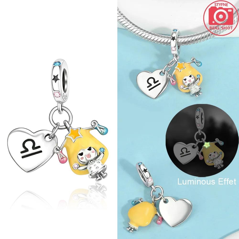 Cute Aries Cartoon Constellation Red Cancer Luminous Pisces Original Copper Charm Beads Fit Bracelet Girl Diy Gift Accessory