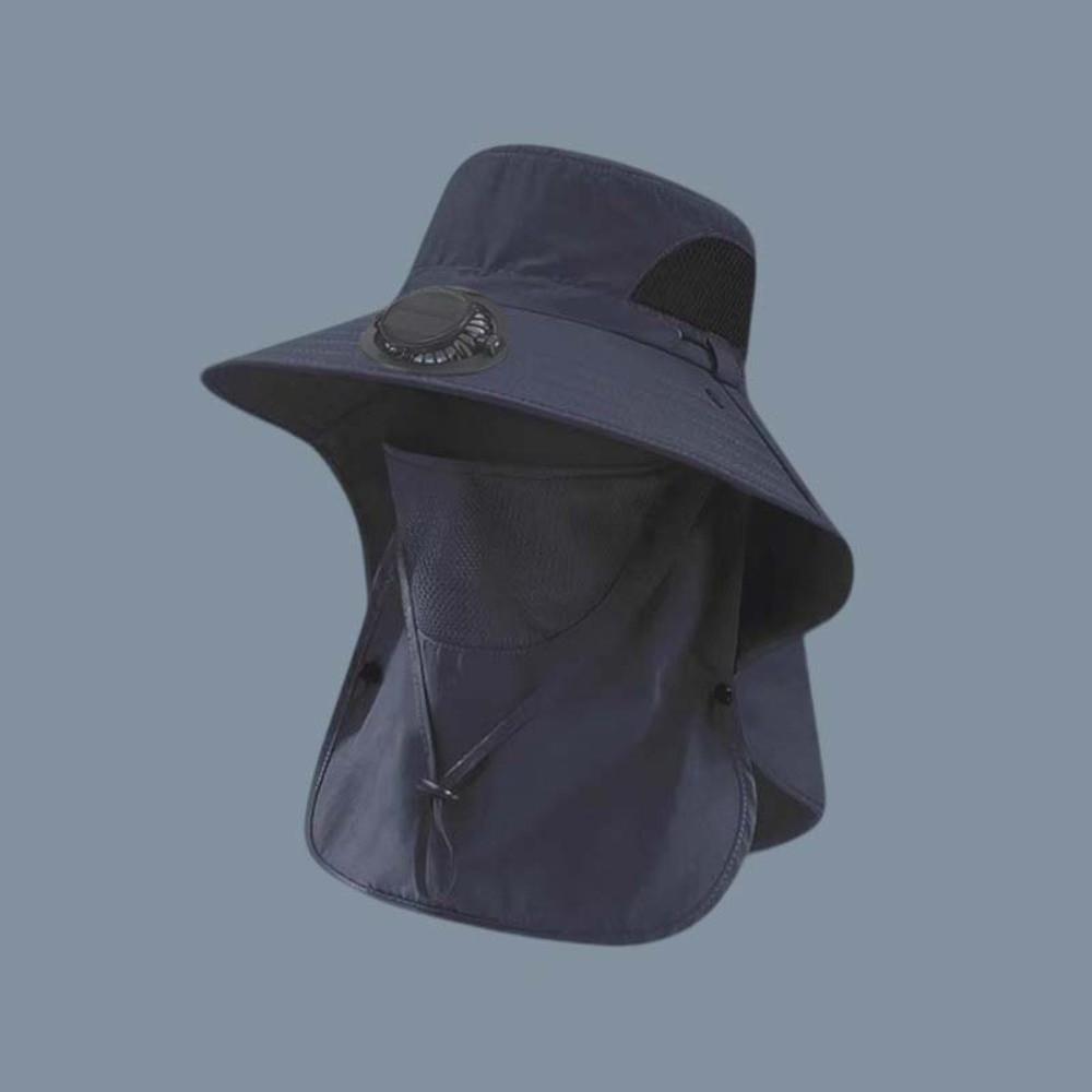 Portable Solar Rechargeable Fan Hat Long-lasting Adjustable Fishing Sun Shading Cap with Shawl 300mA for 3.7V/300mAh