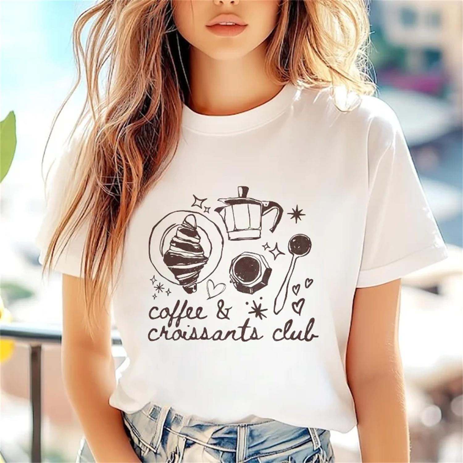 

Coffee Bread Pattern 90s Fashion Women s Summer Short Sleeved Basic T-Shirt Top Printed Clothing New Cartoon Fun Women s T-Shirt XXXXXL білий