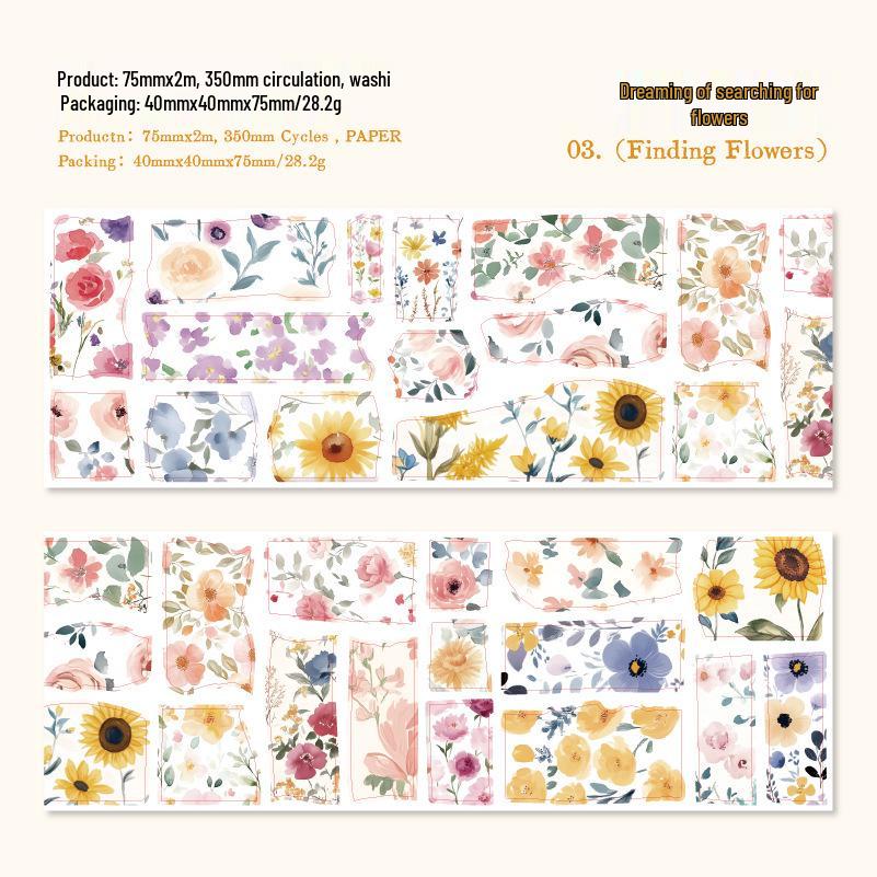 Yanji Washi Paper Die-cut Adhesive Tape - Flower Dream Series: 6 Floral Styles for Journals