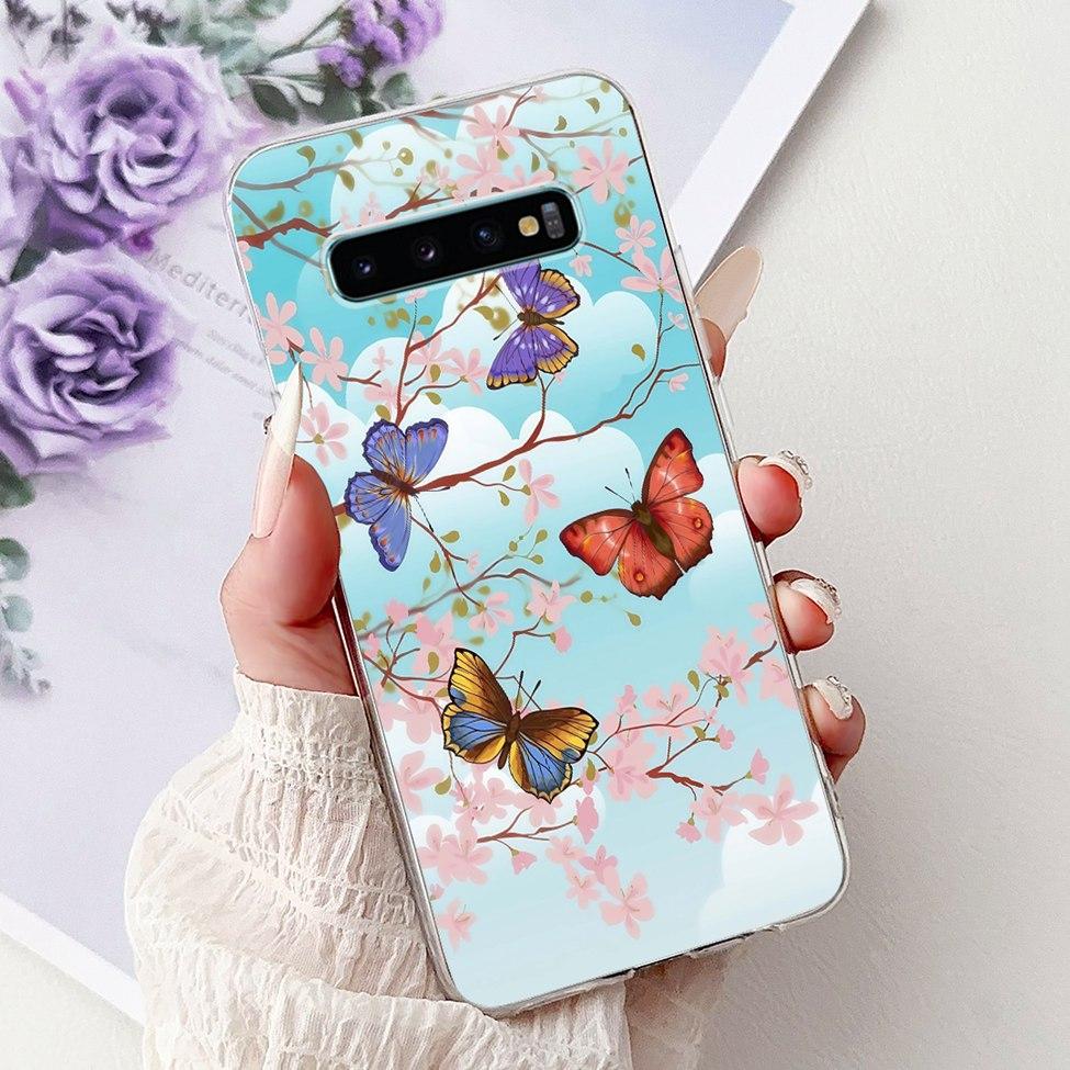 For Samsung S10 Plus Case SM-G975F Cute Kawaii Fashion Flowers Luxury Cool Painted Soft Cover For Samsung Galaxy S10+ Phone Case