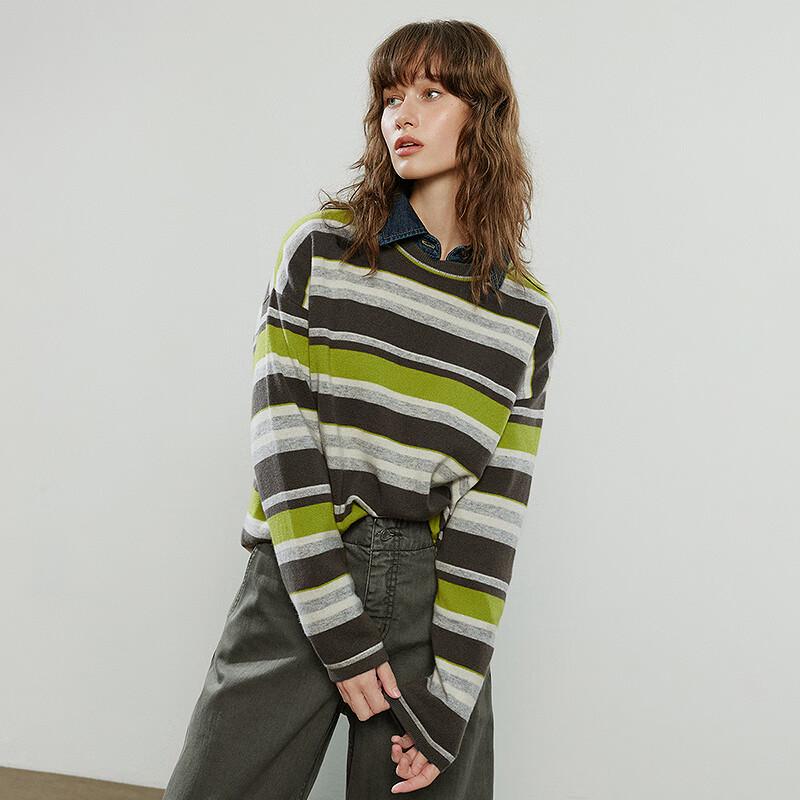 Chuyu Women's Striped 100% Merino Wool Knit Top