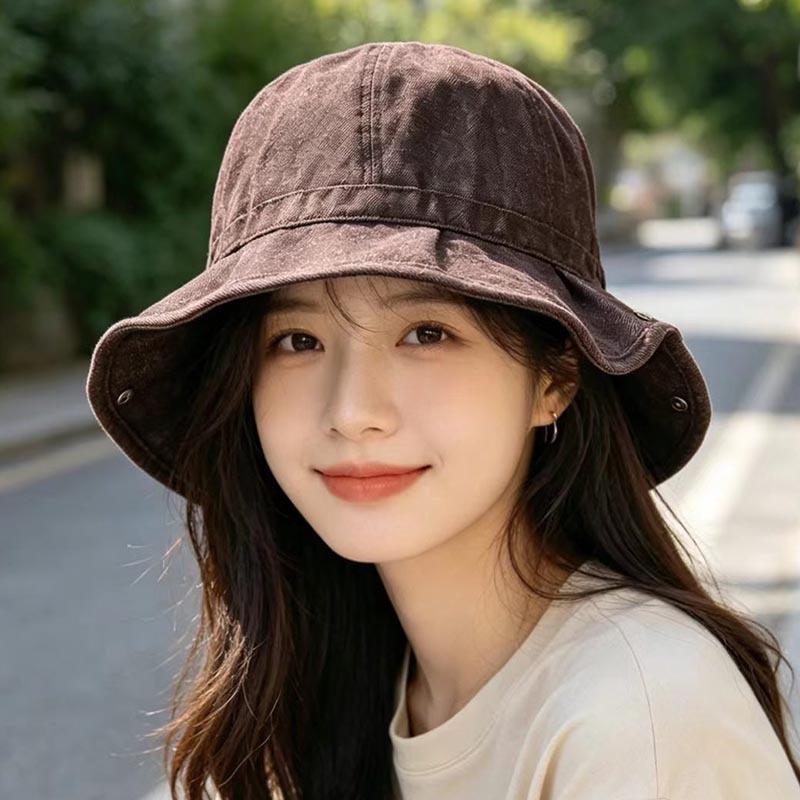 Foldable ruffle edge pleated dome bucket hat women's wide-brimmed outdoor travel shows small face daily versatile basin hat tide