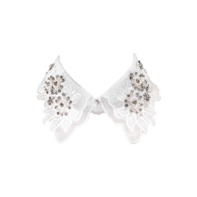 Fashionable Embroidery Floral Beaded Lace Fake Collar for Women Lapel Ruffled Organza Removable Collar Dress Accessory