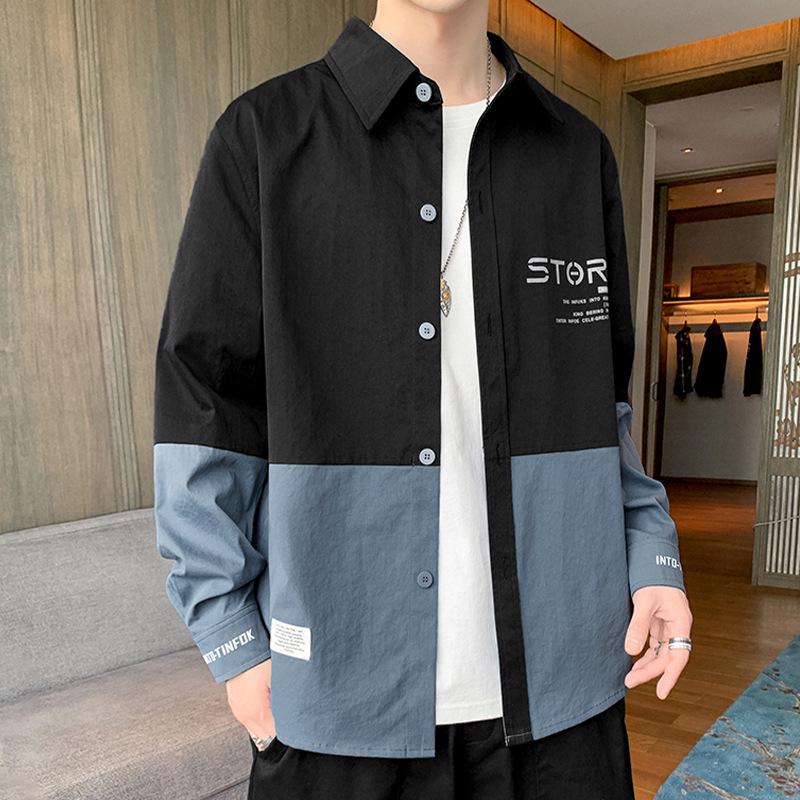 American Style Gradient Long Sleeve Men's Shirt – Casual Loose Fit with Turn-Down Collar for Spring, Autumn, and Summer.