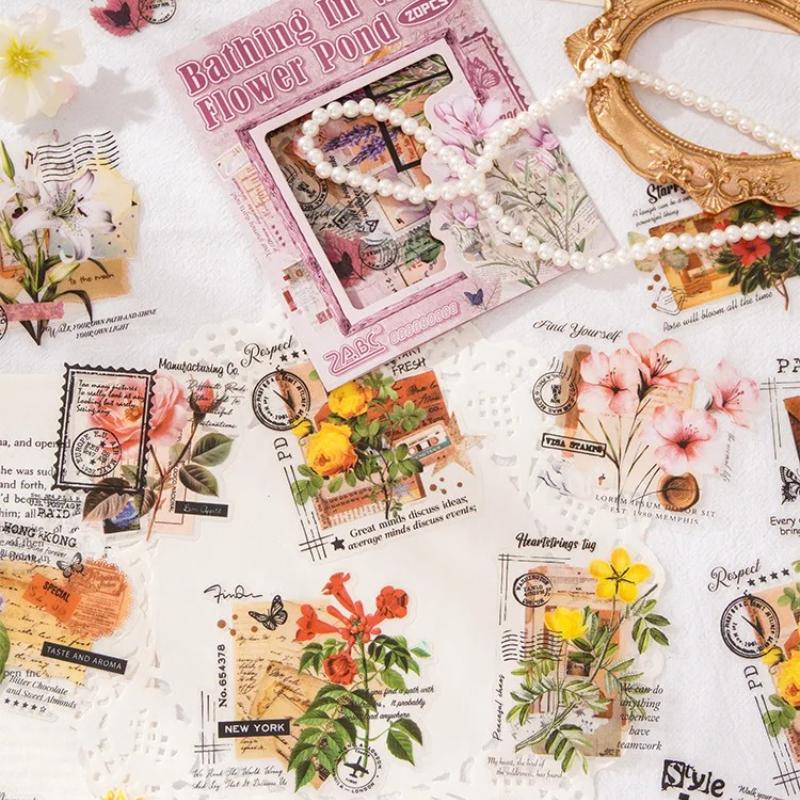 20pcs Kawaii Stationery Stickers First Encounter with Flower Language Diary Decorative Stickers Scrapbooking Craft Stickers