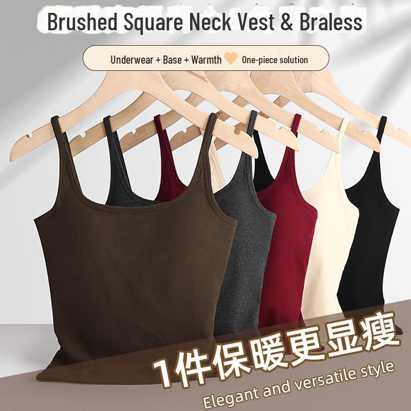 Women's Warm Self-Heating Vest with Fixed Cups - Double-Sided Brushed, Thick Slim Fit for Autumn/Winter