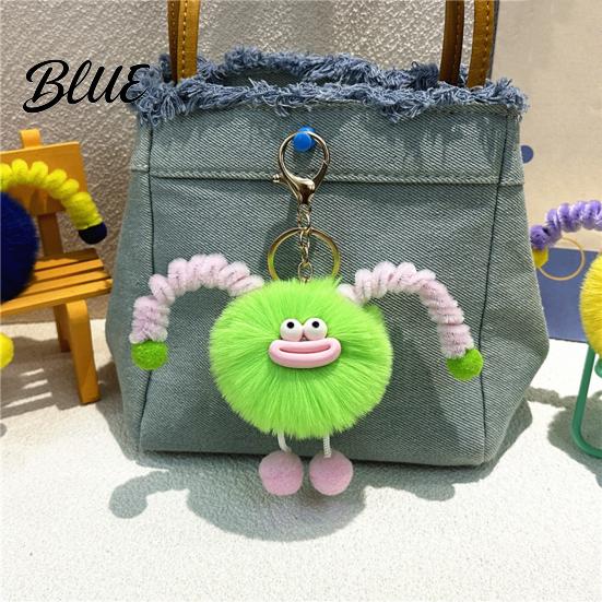 Fluffy Bag Pendants Sausage Mouth Creature Plush Keychain Cartoon Fuzzy Ball Keyring Pendant Women Key Rings Decorative Keychain for Handbags Purses