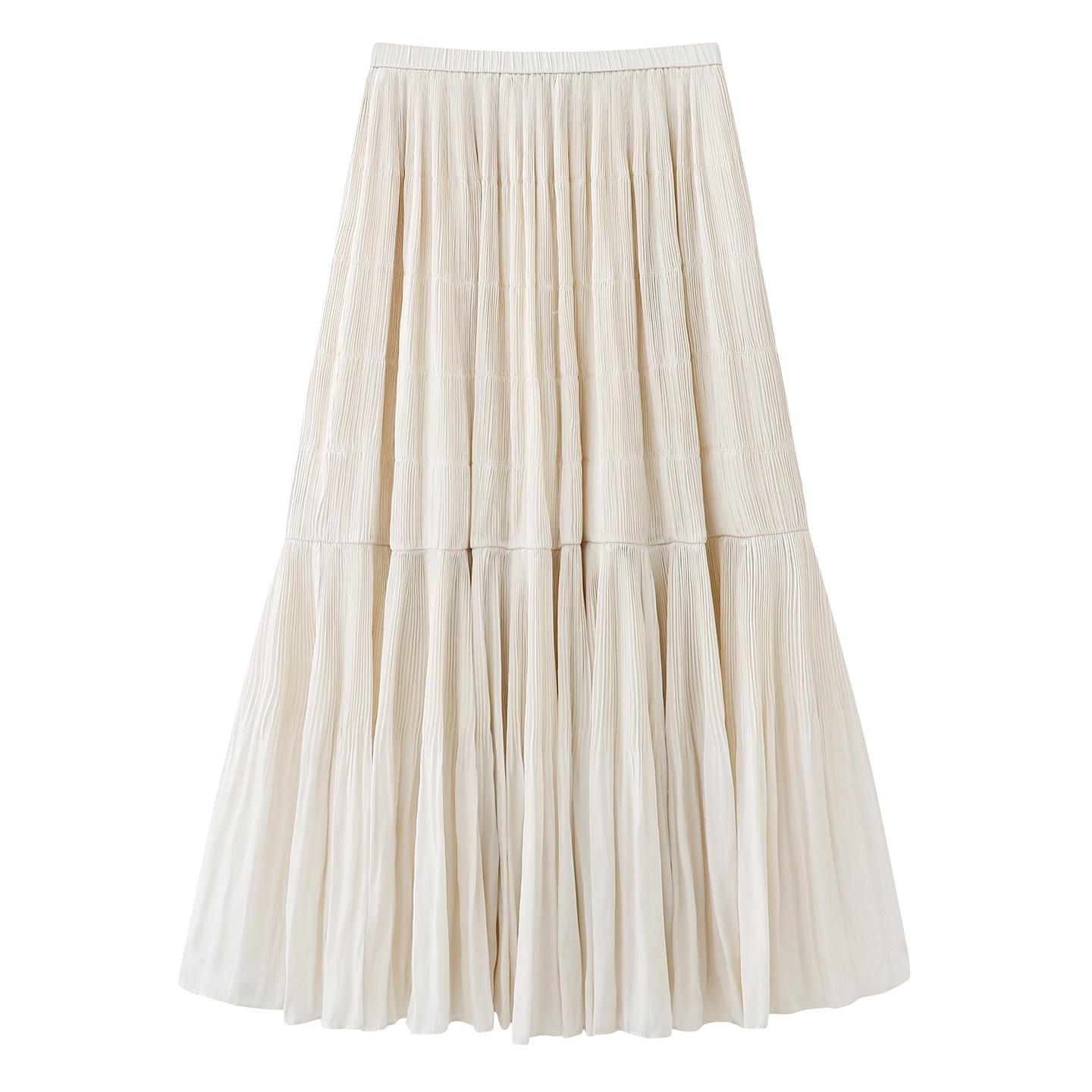 In Stock 2026 Spring Casual Mesh Pleated High Waist Mid-Length Skirt for Women - Style 2K1SB35 XS белый