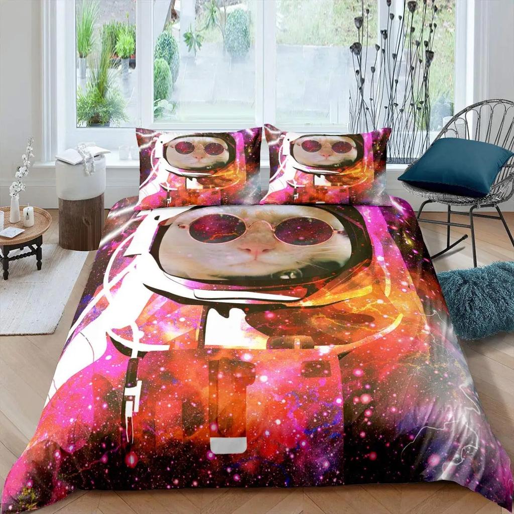 Astronaut Duvet Cover Set Queen Size, Outer Space Bedding Set 3pcs for Kids Girls Adults,Comforter Cover Soft with 2 Pillowcases