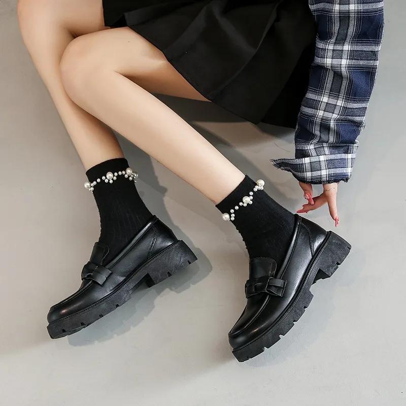 2025 Spring and Autumn New Women's Leather Shoes British Style Black Casual Leather Shoes Fashion Soft soled Single Shoes