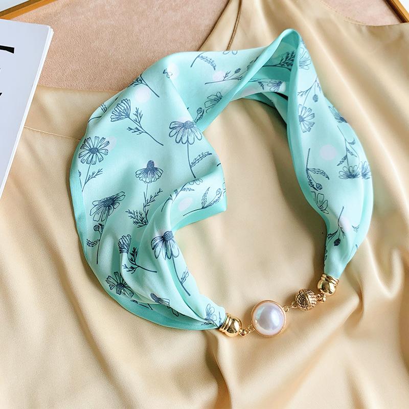 Магнитная пряжка шелковый шарф женский жемчужное ожерелье ленивый декоративный летний шарф шейный декоративный шарф