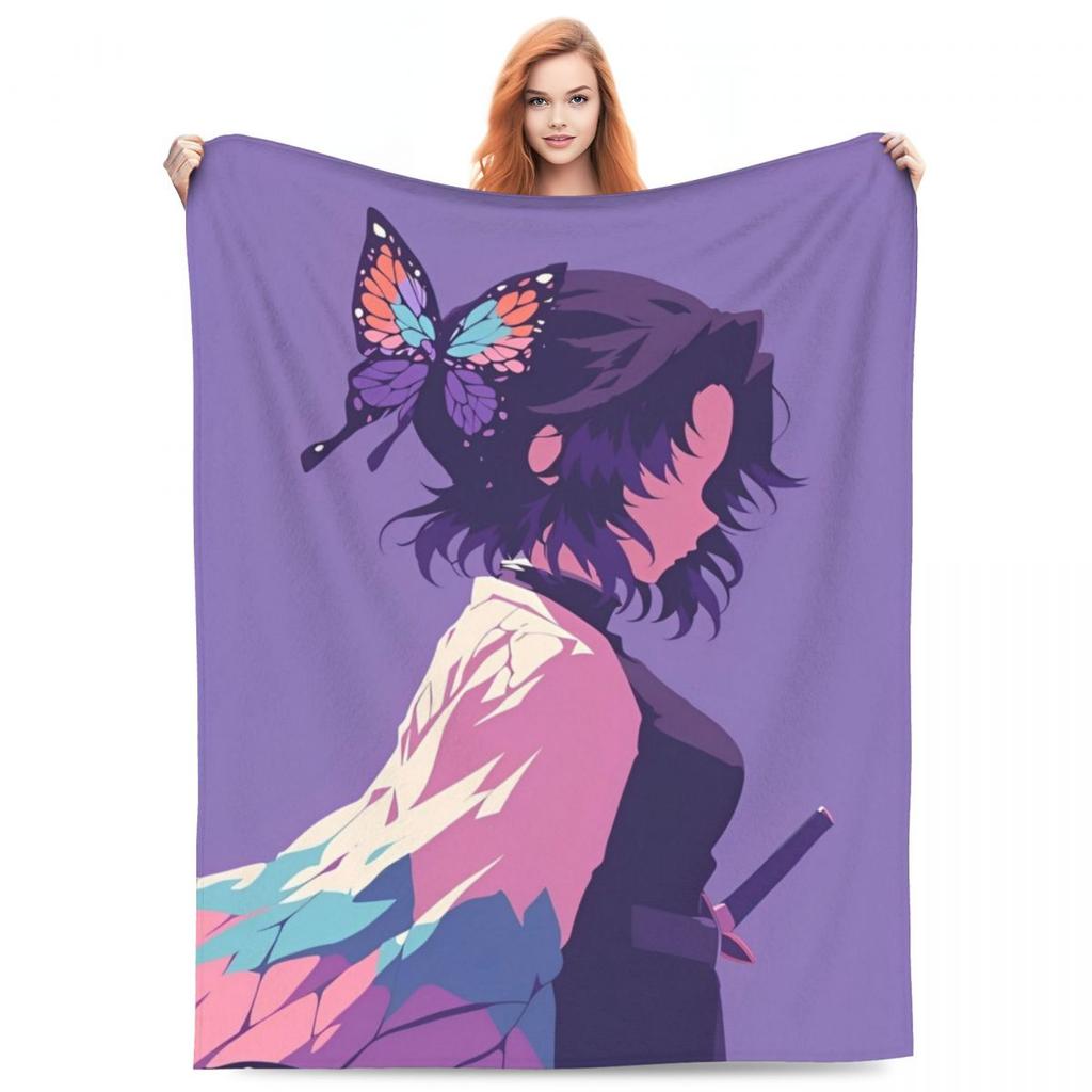 Insect Hashira Shinobu Kocho Blanket Flannel Anime Demon Slayer Ultra-Soft Throw Blankets for Bed Bed Rug