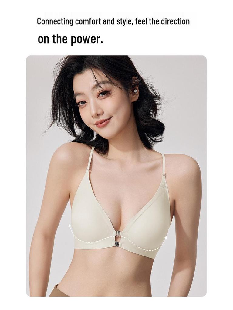 Front Buckle Push-Up Bra for Small Busts with Side Support and Anti-Sagging Features