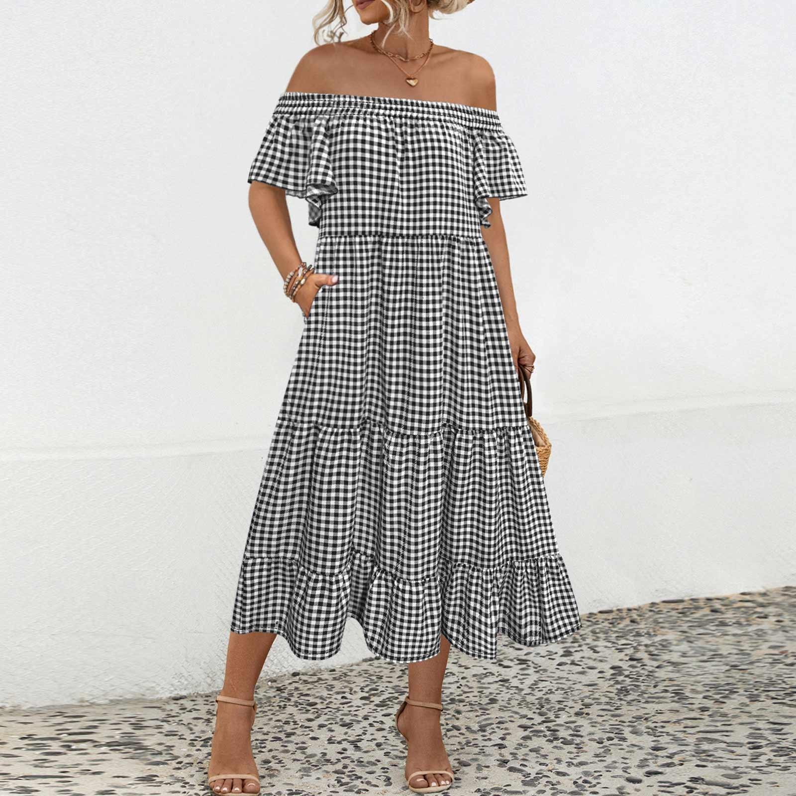 

Женское универсальное и сексуальное клетчатое платье на одно плечо для повседневной носки L чёрный