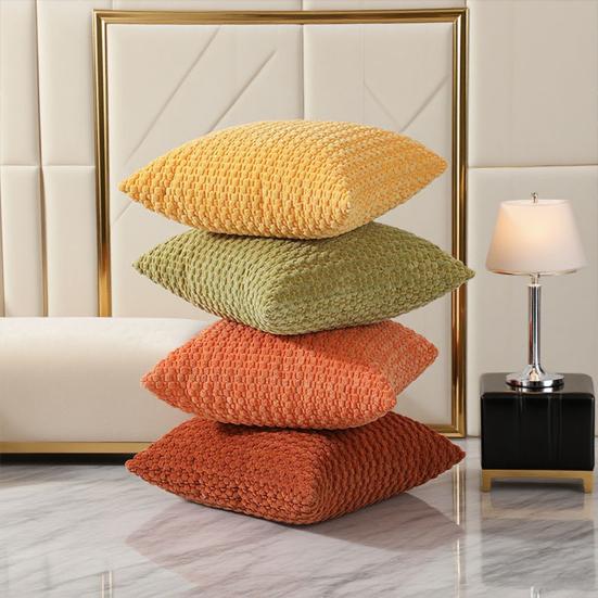 4Pcs Corduroy Throw Pillow Cover 3D Texture Plush Pillow Case Solid Color Cushion Cover