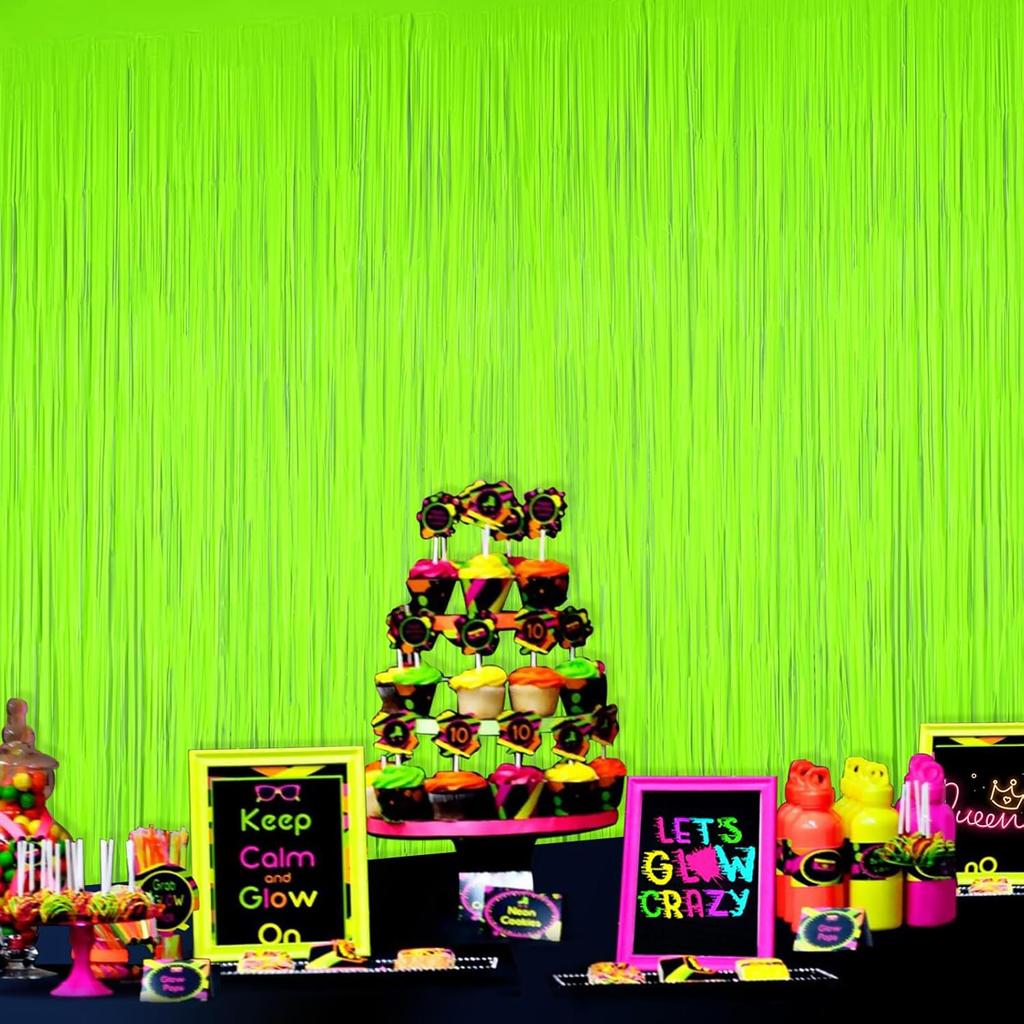 Multi-Color Glow in the Dark Fringe Curtain Fluorescent Macaron Streamers Curtain Photo Booth Backdrop Neon Birthday Party Decor