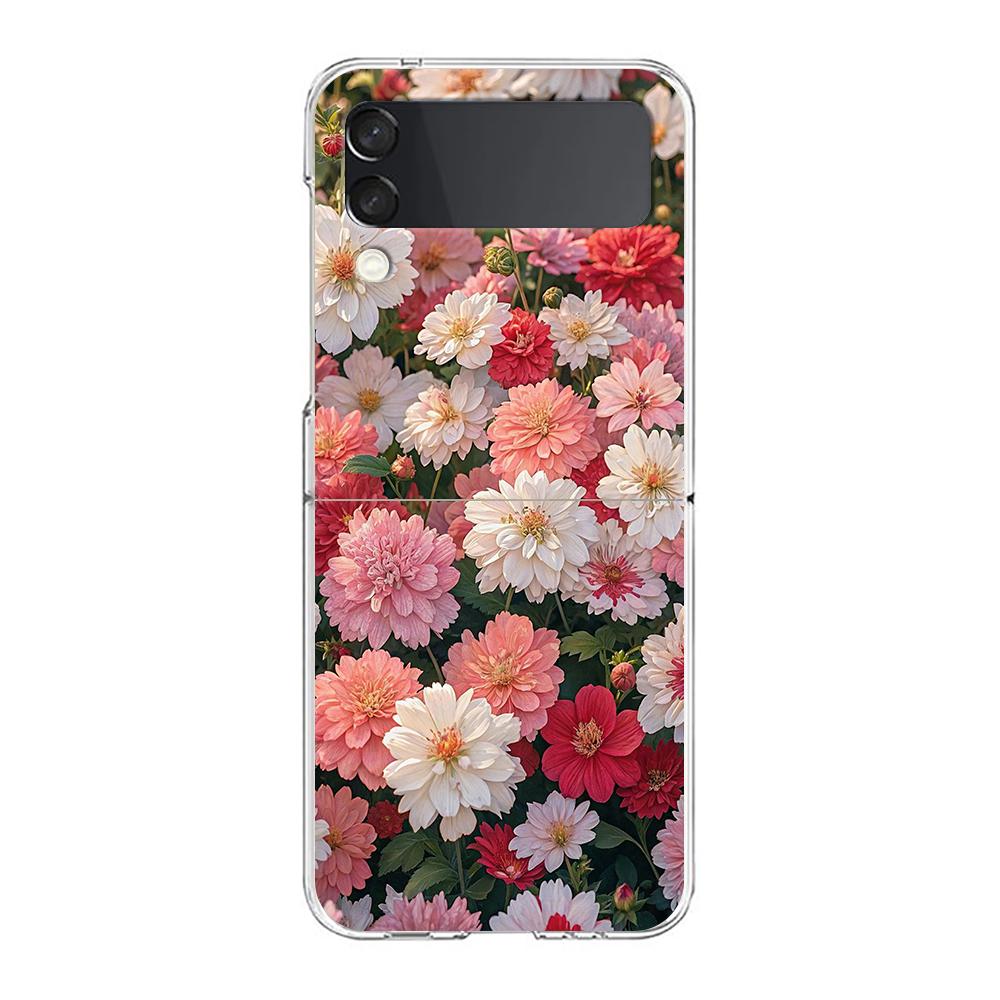 Transparent Phone Case For Samsung Galaxy Z Flip 3 4 5 6 7 Hard Folding PC Z Flip3 Flip4 Cover Soft Pale Little Flower