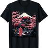 Geisha mit Berg Fuji und Pagode Kirschblüte T-Shirt(2)