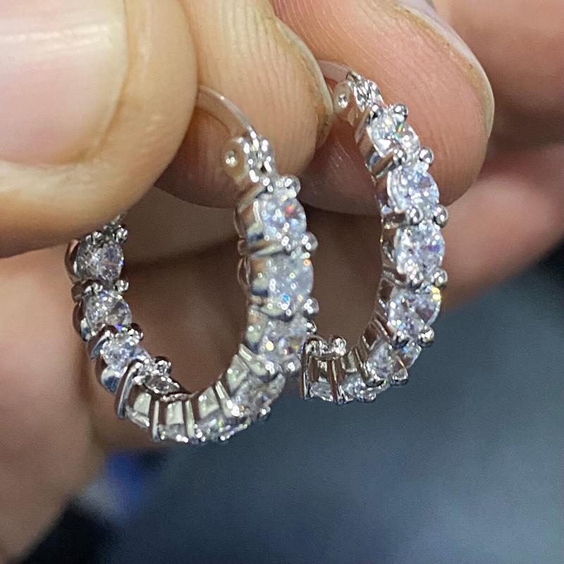 Huitan Stylish Women  Color Hoop Earrings with Shiny Round Zirconia Fashion Graceful Lady Daily Accessories Trendy Jewelry