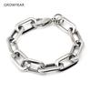 Unisex Chunky Stainless Steel Bracelet Silver Color Fashion Jewelry Rounded Rectangle Link Chain Bangle with Lobster Clasp