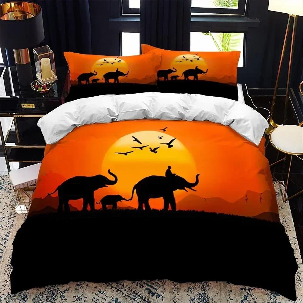Safari Elephant Duvet Cover Set, Wild Animal Print Bedding Quilt Cover Pillowcases for Adults Twin Queen King Size