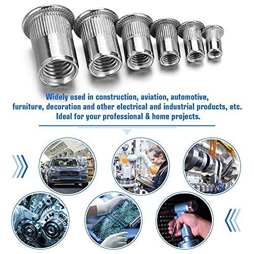200PCS 304 Stainless Steel Nut Anti-Rust Nut Flat Head Powerful Nut Series Multi-Specification Nut Kit M3/M4/M5/M6/M8/M10