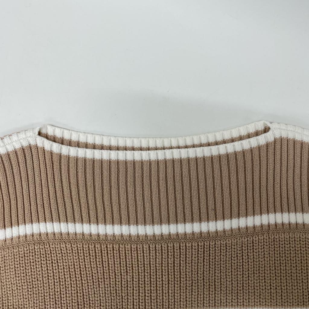 FOXEY 24 Year 44134 Beige X White Cotton Knit Top Olivia Stripe Knit Pullover Tops 40 Beige X whiteUsed