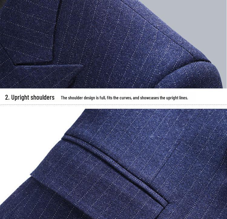 Korean Style Slim Fit Striped Men's Suit Set - Casual Blazer Jacket for Weddings and Professional Wear