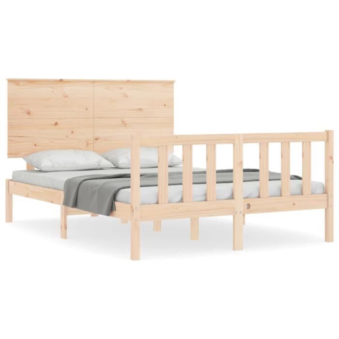 VidaXL Cadre de lit avec tête de lit 140x190 cm bois massif 3193381