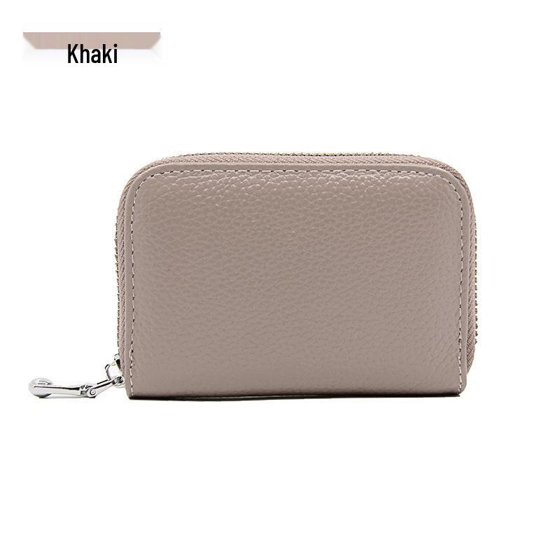 Accordion Top Grain Cowhide RFID Anti-Theft Multi-Card Zipper Leather ID Card Holder