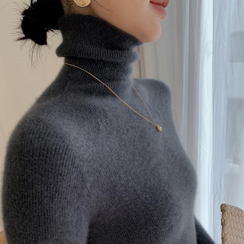 Women's Slim-Fit High-Neck Seamless Wool Base Layer Shirt, Autumn/Winter, Ruched Neck, Knitted Sweater.