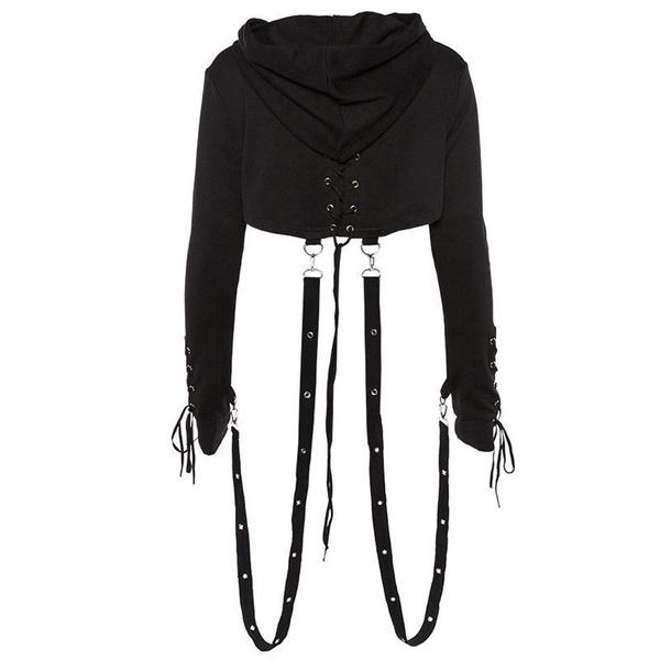 Women Gothic Punk Hoodies Bandage Sexy Vampire Halloween Sweatshirt Crop Top