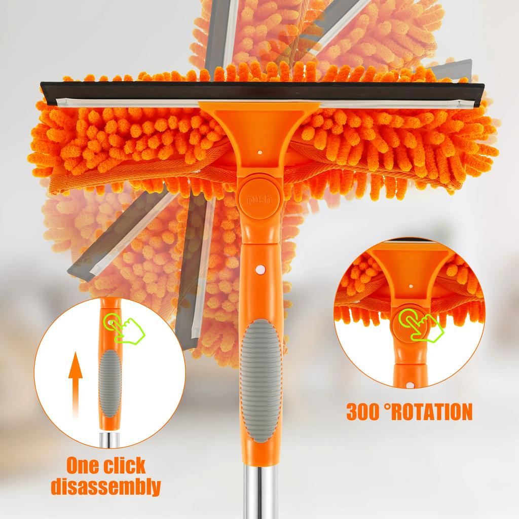 Extended Window Cleaning Tool Glass Cleaner Mop with Silicone Scraper Window Cleaning Brush Household Cleaning Tools