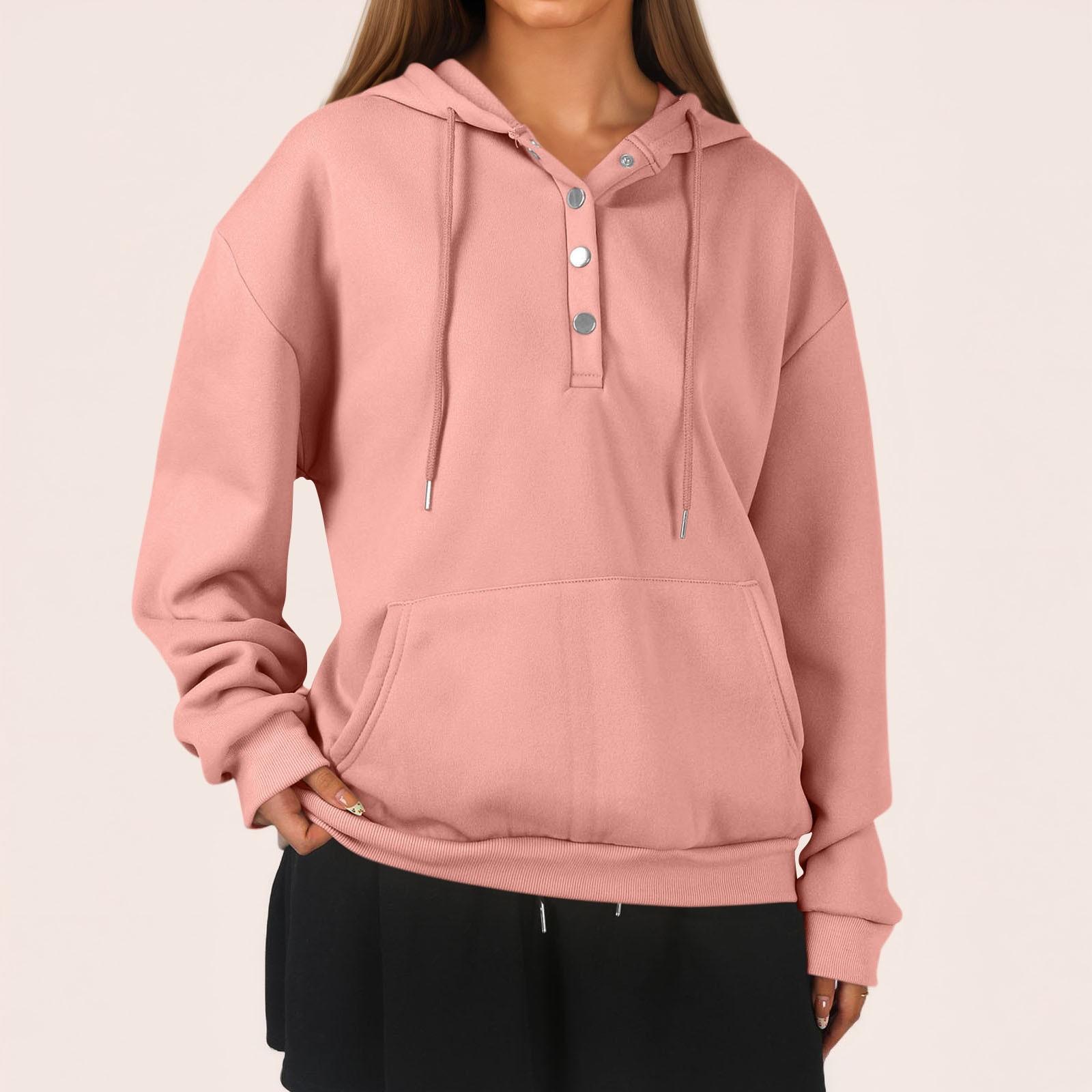 

Женская модная повседневная толстовка с длинными рукавами, застежкой на полпуговицы, капюшоном, однотонная толстовка с карманом XL арбуз красный