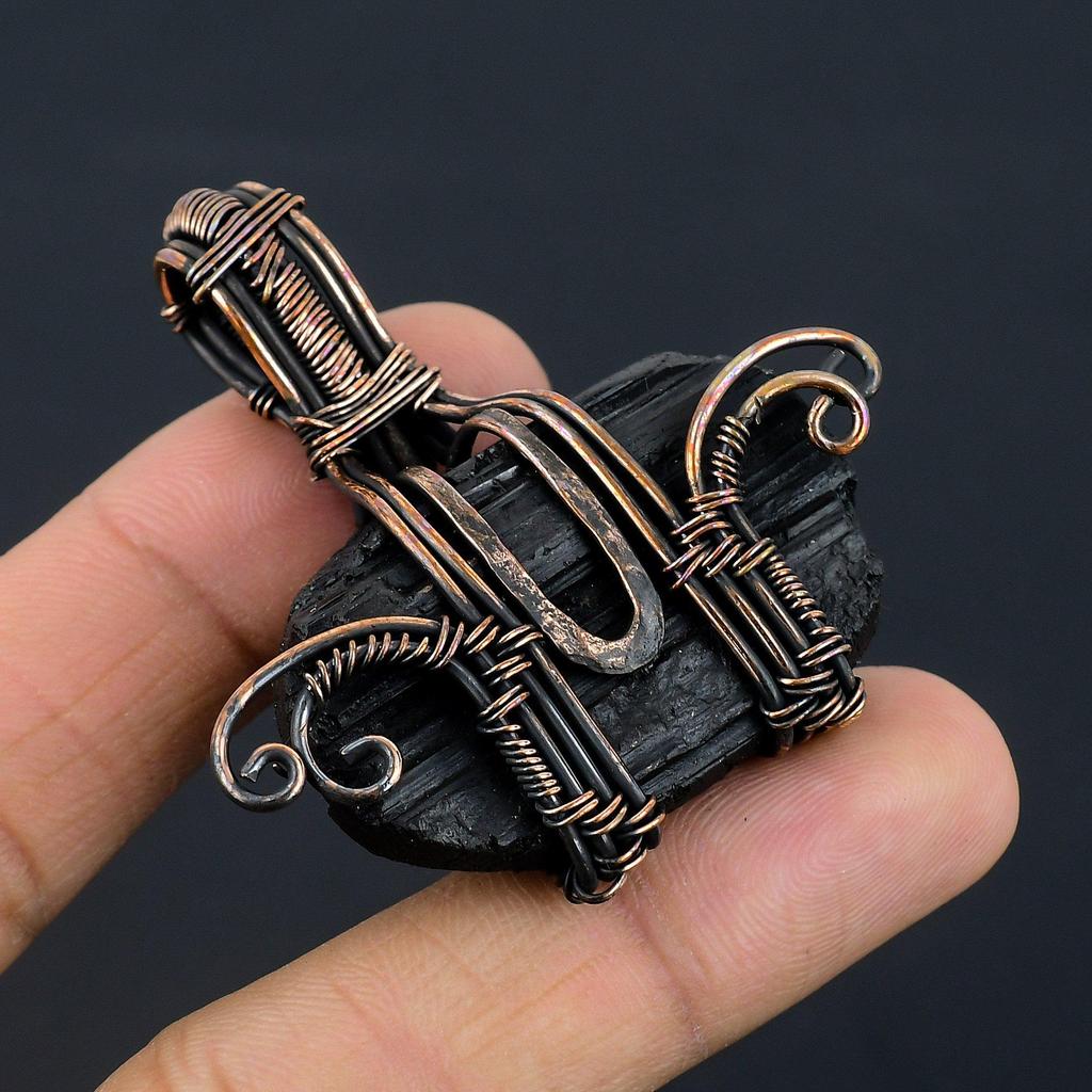 Black Tourmaline Pendant Gemstone Jewelry,  999 Copper Wire Wrapped Pendant, Handmade Amazing Pendant Jewelry