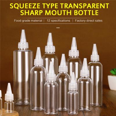 Transparente Flasche mit spitzem Mund, Kunststoffflasche, Farbpastenflasche, Färbeflasche, zusammendrückbar und in Unterflaschen abfüllbar