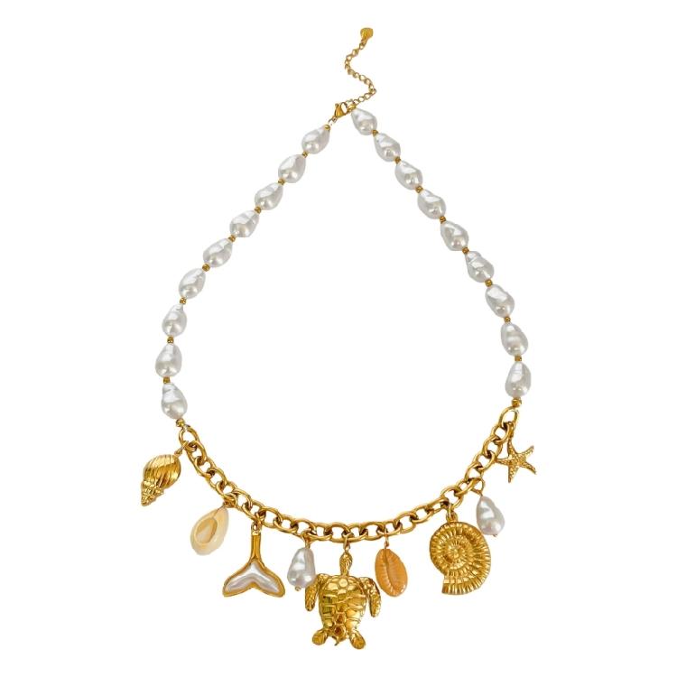 

Oceanic Stainless Steel Necklace with Intricate Turtles Starfish Shell Charm Lightweight Fashion Jewelry Gift 1
